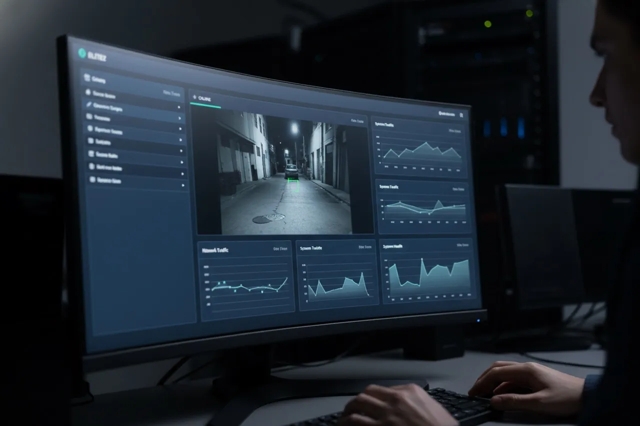 AI video-analytics dashboard on an operator's monitor